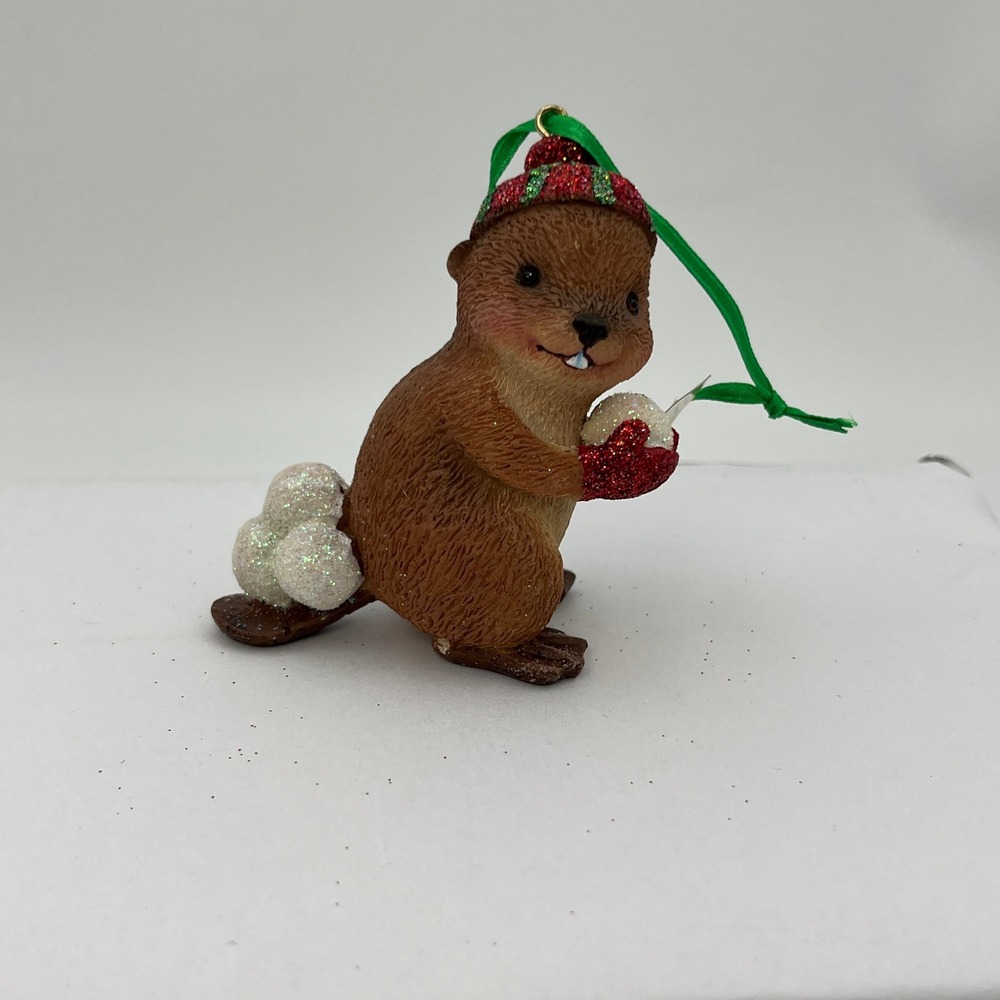Danbury Mint Ornament Brown Beaver Glitter Snowball Christmas Holiday Decor